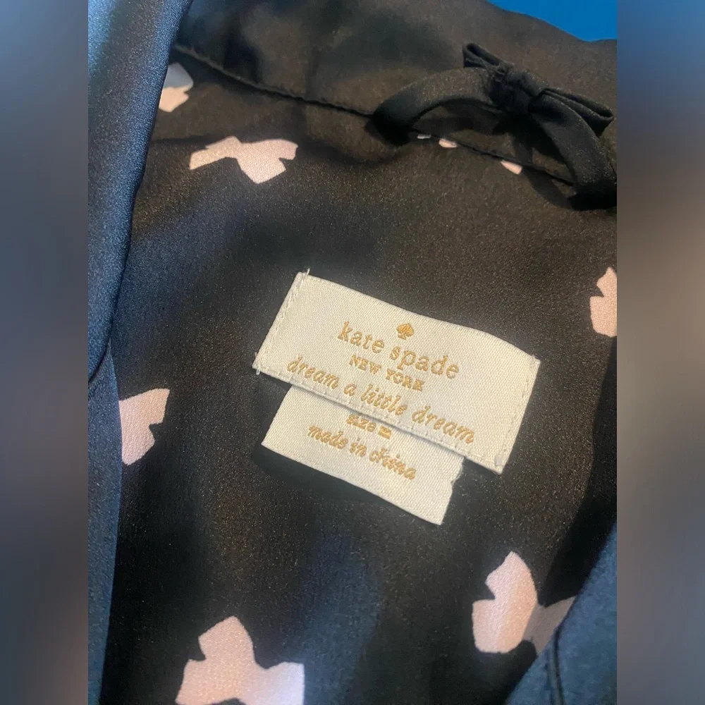 Kate Spade Pajamas Womens Medium Black With White Bows Print PJs Sleepwear Set